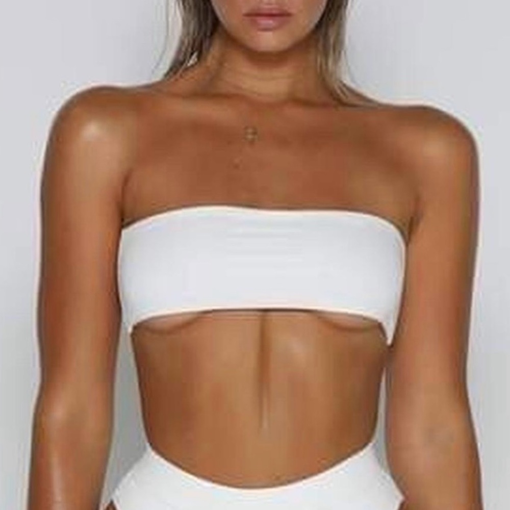 Meshki White Strapless Bandeau Bikini Top